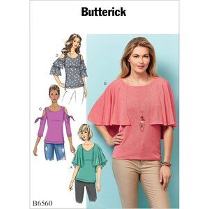 Butterick Sewing Pattern B6560 Cold Shoulder Ruffled Sleeve Misses Top‎ Sz 6-14